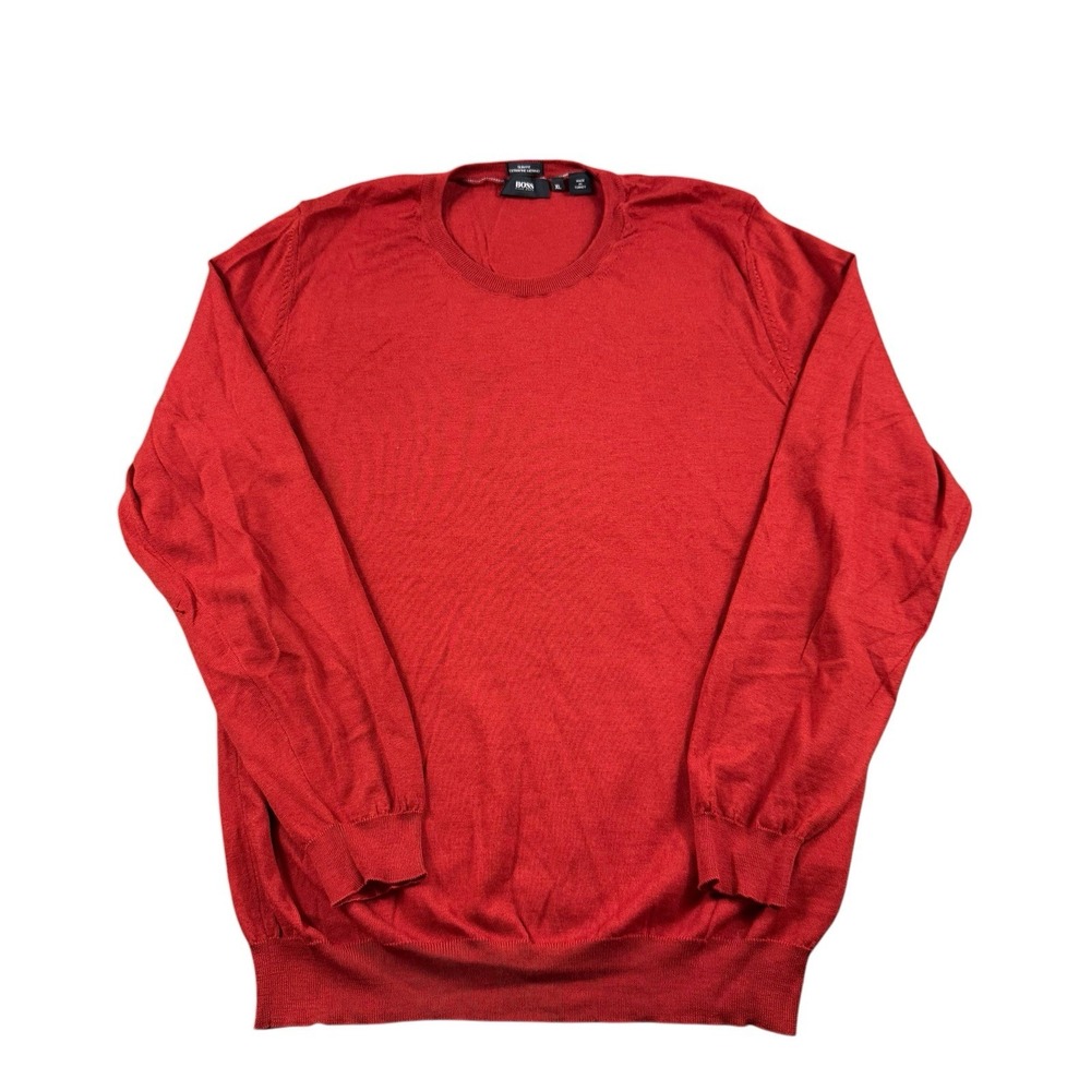 Hugo Boss Rust Orange Extrafine Merino Wool Crewneck Sweater Slim XL